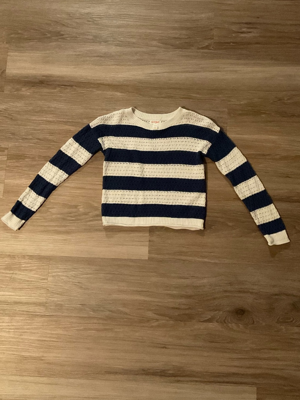 Cat & Jack | Navy and Cream Striped Open-Weave Crew Sweater